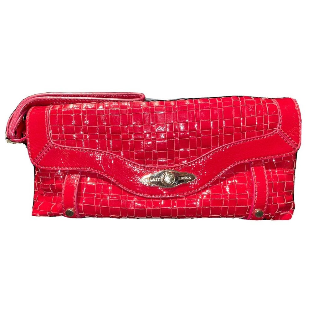 Elliott Lucca Marakkesh Red Woven Patent Leather Handbag Purse Clutch Wristlet